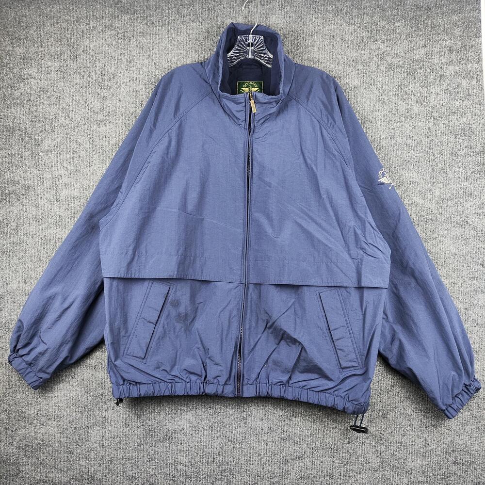 Dockers Jacket Mens XL Blue Golf Windbreaker Full Zip Elastic Hem Logo Lined